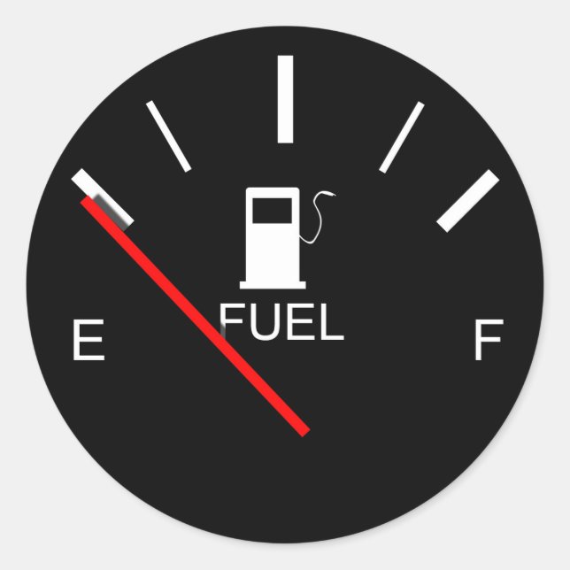 FUEL GAUGE EMPTY FULL BLACK WHITE RED TRAVEL CLASSIC ROUND STICKER (Front)