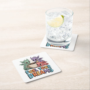 Fuel Your Dreams Dragons Square Paper Coaster