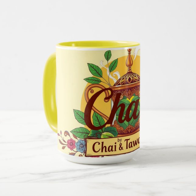Fueled By Chai & Tawakkul | Floral Islamic Teapot  Mug (Front Left)