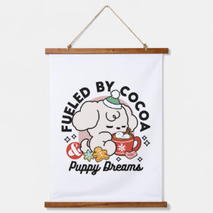 Fueled by Cocoa and Puppy Dreams – Cute Winter Dog Hanging Tapestry