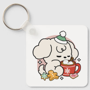 Fueled by Cocoa and Puppy Dreams – Cute Winter Dog Keychain