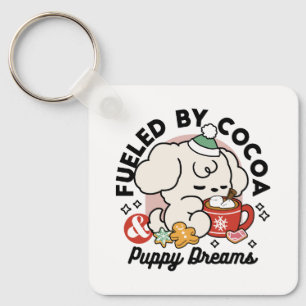 Fueled by Cocoa and Puppy Dreams – Cute Winter Dog Keychain
