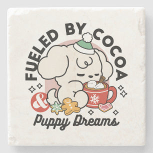 Fueled by Cocoa and Puppy Dreams – Cute Winter Dog Stone Coaster