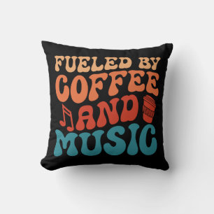 Fueled by Coffee and Music - Retro Typography Throw Pillow