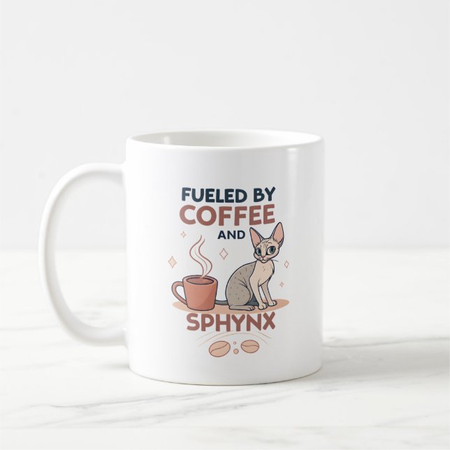 Fueled by Coffee and Sphynx Cat Art Mug (Left)