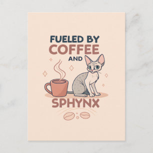 Fueled by Coffee and Sphynx Cat Art Postcard
