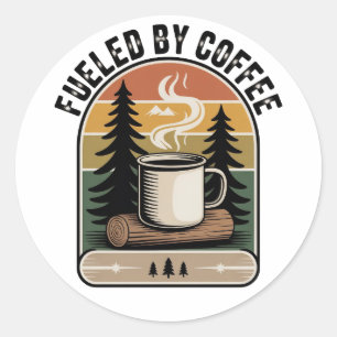 Fueled by Coffee Retro Camp  Classic Round Sticker