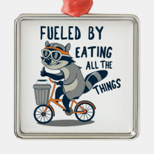 Fueled By Eating All The Things Racoon Cycling Metal Ornament
