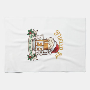 Fuelled Beer Christmas Cheer Mug Santa Hat Holly Kitchen Towel