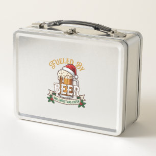 Fuelled Beer Christmas Cheer Mug Santa Hat Holly Metal Lunch Box
