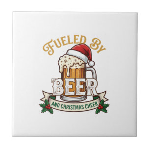 Fuelled Beer Christmas Cheer Mug Santa Hat Holly Tile