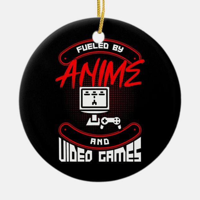 Fuelled By Anime And Video Games Gamer Quote Ceramic Ornament (Front)