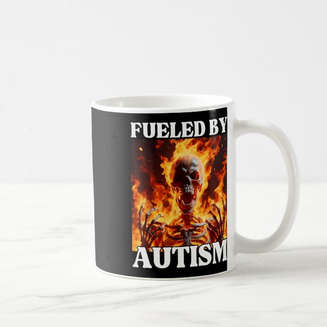 Fuelled By Autism Funny Cringe Hard Skeleton Meme  Coffee Mug (Right)