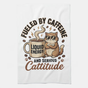Fuelled by Caffeine and Serious Cattitude Funny Ca Kitchen Towel