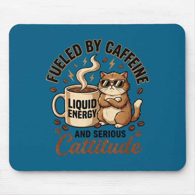 Fuelled by caffeine and serious cattitude funny ca mouse pad (Front)