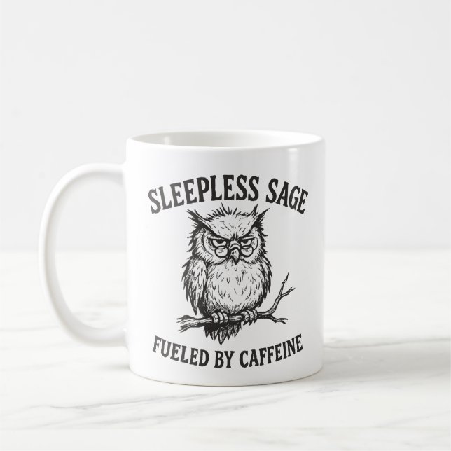Fuelled By Caffeine Sleepless Sage Owl Mug (Left)