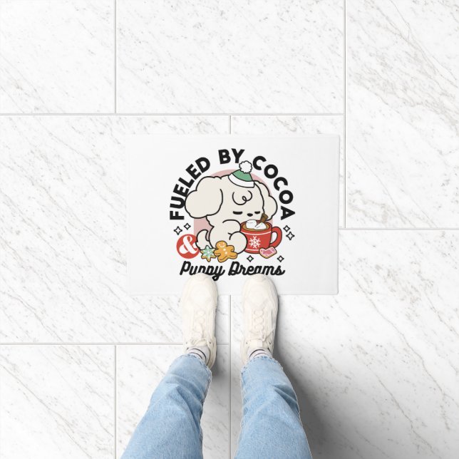 Fuelled by Cocoa and Puppy Dreams – Cute Winter Do Doormat (Indoor)