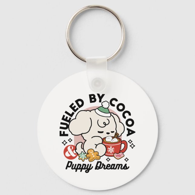 Fuelled by Cocoa and Puppy Dreams – Cute Winter Do Keychain (Front)