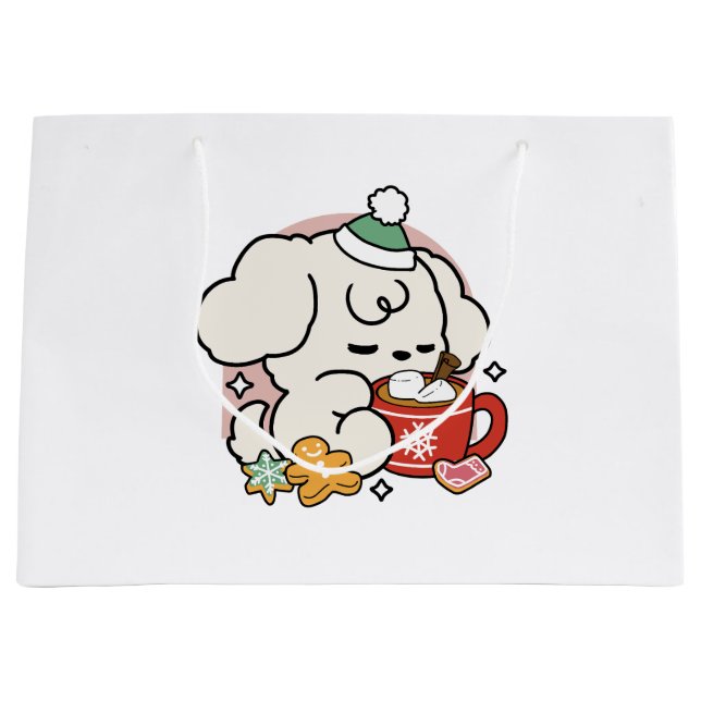 Fuelled by Cocoa and Puppy Dreams – Cute Winter Do Large Gift Bag (Front)