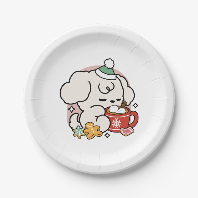 Fuelled by Cocoa and Puppy Dreams – Cute Winter Do Paper Plate (Front)