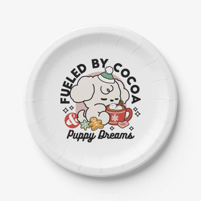 Fuelled by Cocoa and Puppy Dreams – Cute Winter Do Paper Plate (Front)