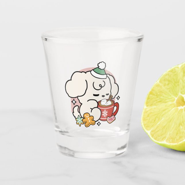 Fuelled by Cocoa and Puppy Dreams – Cute Winter Do Shot Glass (Front)
