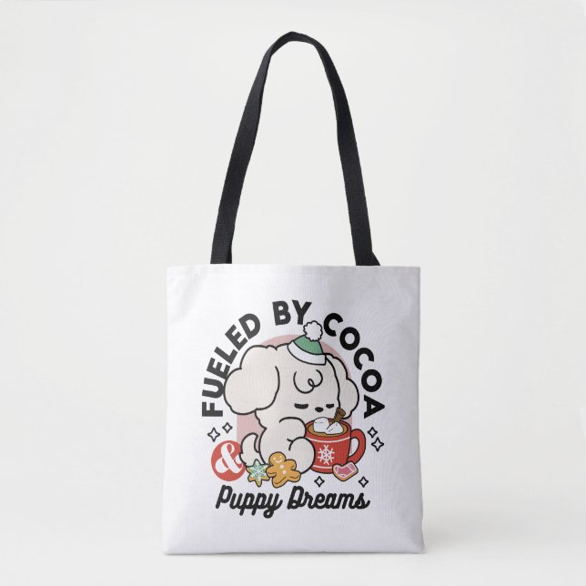 Fuelled by Cocoa and Puppy Dreams – Cute Winter Do Tote Bag (Front)