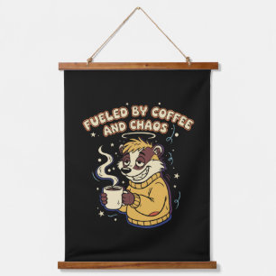 Fuelled By Coffee And Chaos Funny Retro Badger Hanging Tapestry