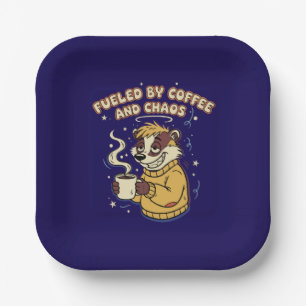 Fuelled By Coffee And Chaos Funny Retro Badger Paper Plate