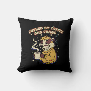 Fuelled By Coffee And Chaos Funny Retro Badger Throw Pillow