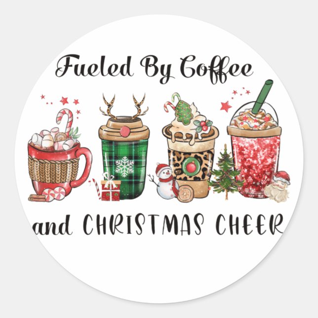 Fuelled by Coffee and Christmas Cheer Classic Round Sticker (Front)
