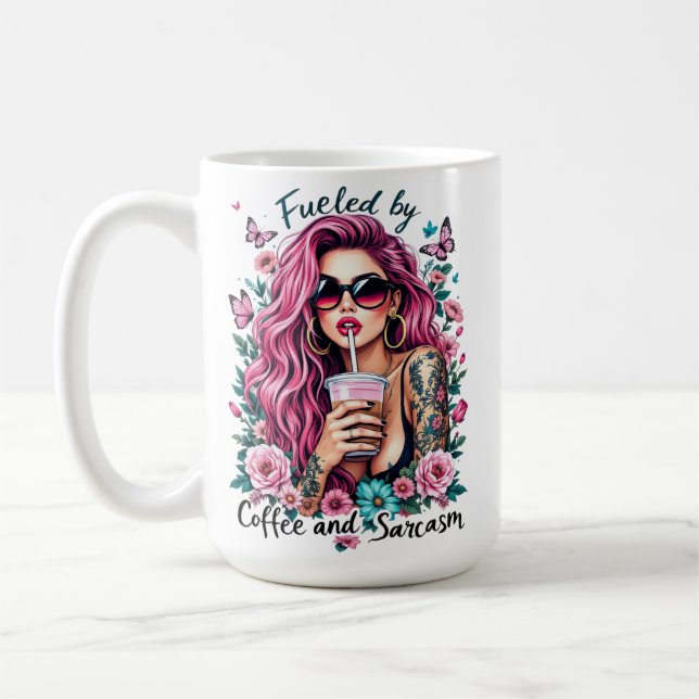 Fuelled by coffee and sarcasm  mug (Left)