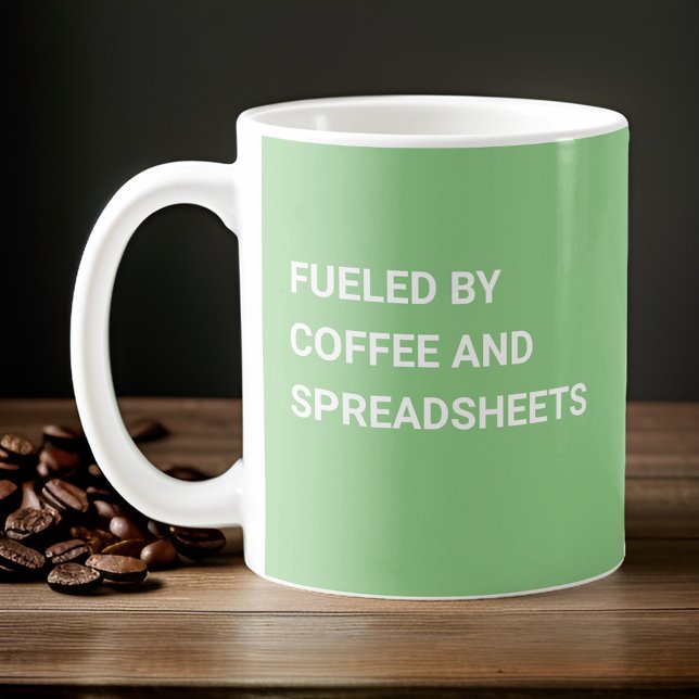 Fuelled By Coffee and Spreadsheets - Sage Green Mug (Creator Uploaded)