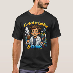 Fuelled by Coffee & Chaos – Funny Scientist T-Shirt