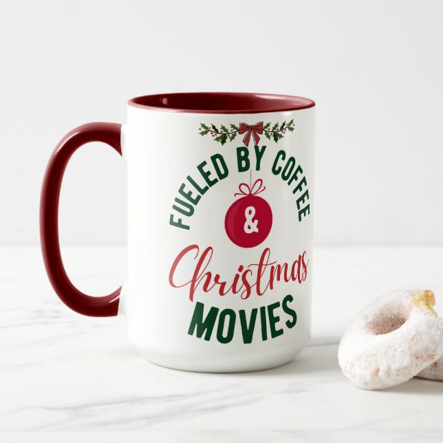 Fuelled by Coffee & Christmas Movies Mug (With Donut)
