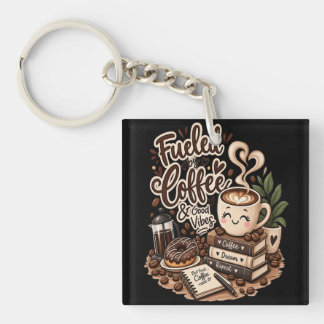 Fuelled by Coffee & Good Vibes – Cute Coffee Lover Keychain