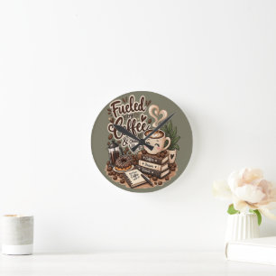 Fuelled by Coffee & Good Vibes – Cute Coffee Lover Round Clock