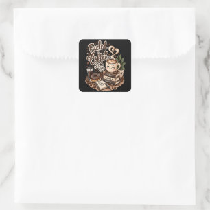 Fuelled by Coffee & Good Vibes – Cute Coffee Lover Square Sticker