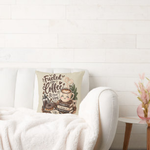 Fuelled by Coffee & Good Vibes – Cute Coffee Lover Throw Pillow
