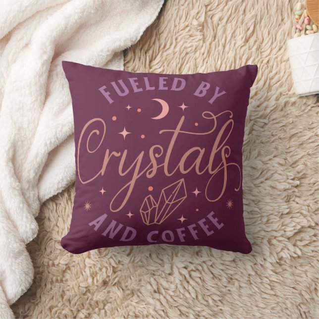 Fuelled by Crystals and Coffee Celestial Halloween Throw Pillow (Blanket)