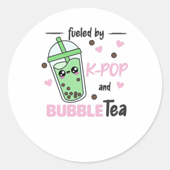 Fuelled By K-Pop And Bubble Tea Kawaii Boba Tea Classic Round Sticker (Front)