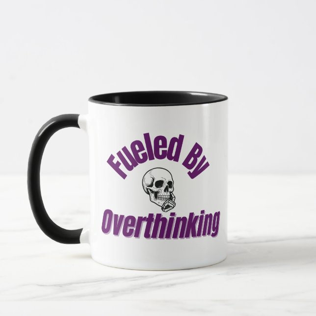 Fuelled by Overthinking – Bold Skull Mug (Left)