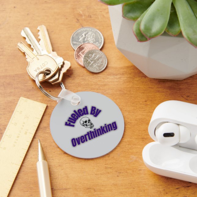 Fuelled By Overthinking – Skull Sticker Keychain (Desk)