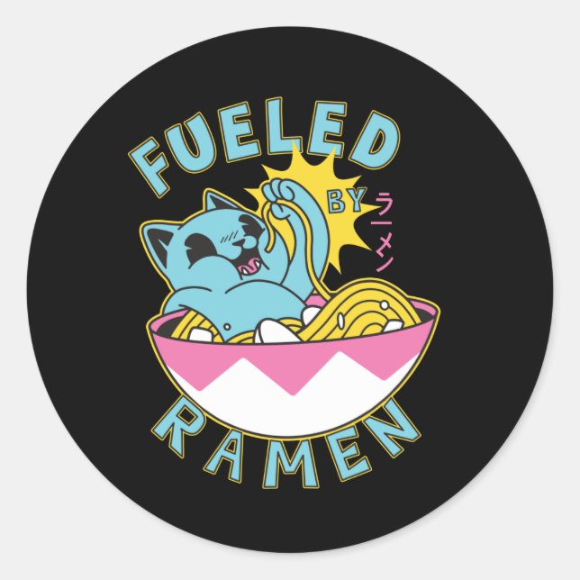 Fuelled by Ramen Kawaii Cat Classic Round Sticker (Front)