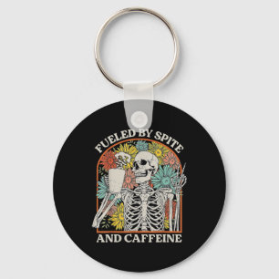 Fuelled By Spite And Caffeine Skeleton Halloween C Keychain