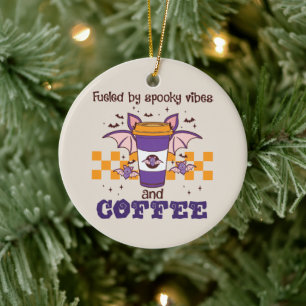 Fuelled By Spooky Vibes and Coffee – Halloween Bat Ceramic Ornament