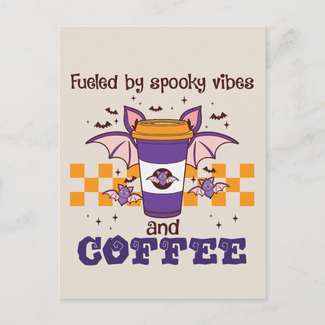 Fuelled By Spooky Vibes and Coffee – Halloween Bat Postcard (Front)