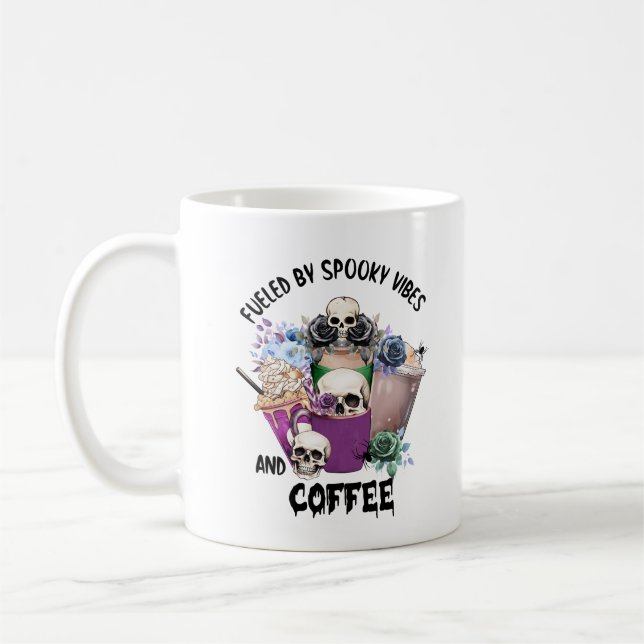 Fuelled by Spooky Vibes Coffee Cute Funny Hallowee Mug (Left)