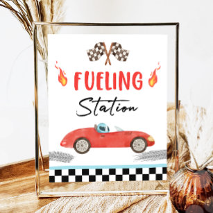 Fuelling Station Red  Race Car Two Fast Birthday  Poster