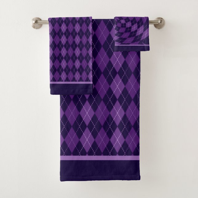 Fuentes Purple Argyle Bath Towel Set (Insitu)